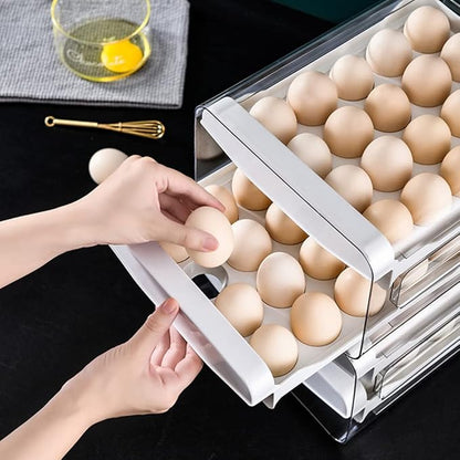 TEFU Upgrade 40 Grid Egg Storage Double-Layer Drawer Type Egg Box for Fridge Transparent Egg Container Shelf Saving Kitchen Egg Storage Box,Durable Sturdy Compact and Space-Saving Egg Storage Box