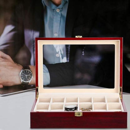 Uten Watch Box, 12 Slot Wooden Watch Case with Removable Watch Pillow, Metal Clasp Watch Display, Watch Box Organizer for men and women.