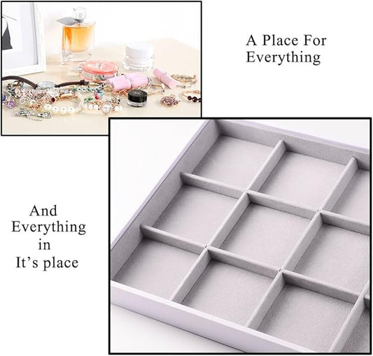 Oirlv Hand Made Velvet Stackable Jewelry Trays Rings Earrings Bracelet organizer Storage Tray (12 Grids)