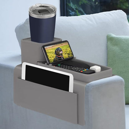 Silicone Couch Cup Holder, VIENFUT Anti-Spill and Anti-Slip Sofa Armrest Tray, Dirt-Resistant Silicone Couch Arm Tray for Remote, Snacks, Cellphone and iPad, Gift for Family, Friend (Gray)
