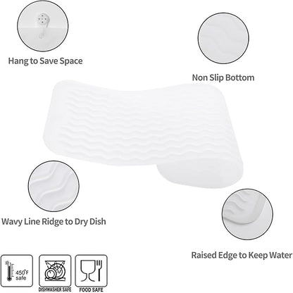 Silicone Dish Drying Mat for Multiple Usage,Easy clean,Eco-friendly,Heat-resistant Silicone Mat for Kitchen Counter,Sink,Bar,Bottle,or Cup Translucent M 17 inches x 6 inches