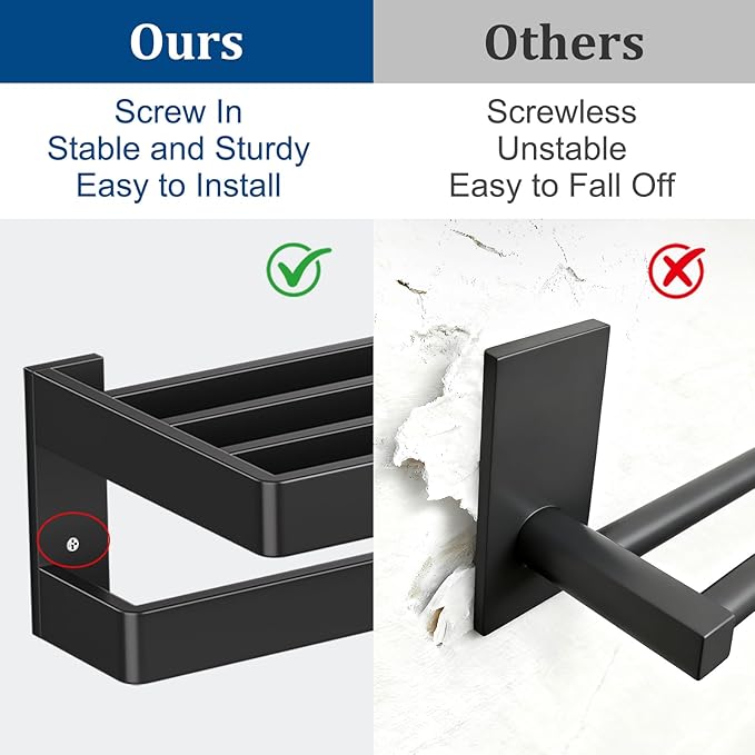 TNOMS Matte Black Double Towel Bar,Towel Racks for Bathroom 23.6-inch Towel Holder Stainless Steel Wall-Mounted Bathroom Hardware Accessories