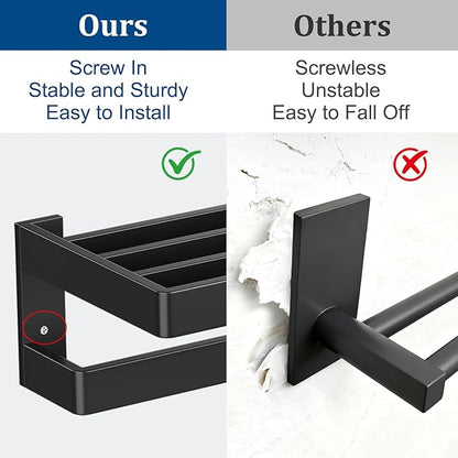 TNOMS Matte Black Double Towel Bar,Towel Racks for Bathroom 23.6-inch Towel Holder Stainless Steel Wall-Mounted Bathroom Hardware Accessories