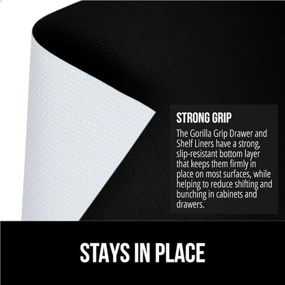 GORILLA GRIP Slip Resistant Drawer and Shelf Liner 2 Pack, Non Adhesive Water Resistant, Easy Clean and Trim, Smooth Surface Liners for Kitchen Cabinet, Shelves, Drawers, Pantry, 20 in x 20 FT, Black