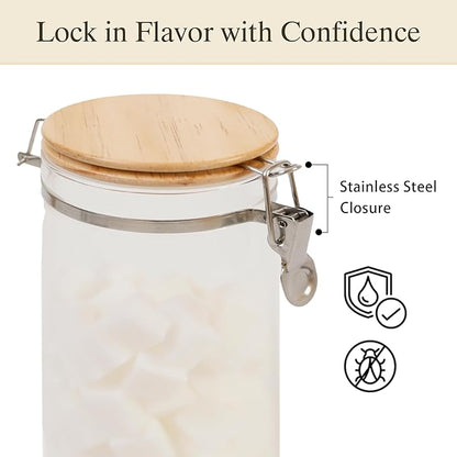 Glass Coffee Canister Set with Shelf & Spoons - 3 Piece Airtight Seal Coffee Bean Storage Containers & Filter Holder for Kitchen Organization
