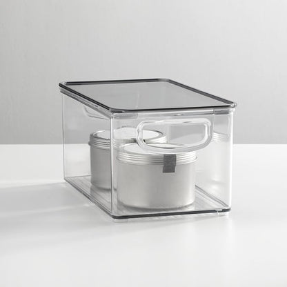 mDesign Plastic Deep Storage Bin Box Container with Lid and Built-In Handles - Organization for Fruit, Snacks, or Food in Kitchen Pantry, Cabinet, Cupboard, Ligne Collection, 6 Pack, Clear/Smoke Gray