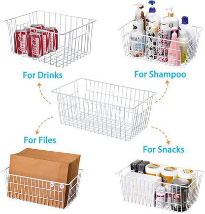 SANNO 14" Upright Freezer Storage Baskets, Farmhouse Metal Wire Organizer Storage Bin for Kitchen Pantry, 6 Pack for 16/17 / 21 Cu.Ft Stand up Freezer