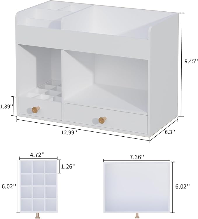 LONTAI Bamboo Makeup Organizer with Drawers, Cosmetic Storage for Lipstick Organizer Beauty Holder Skincare Organizer for Dresser Vanity Bathroom Countertop, No Assembly Required (White)