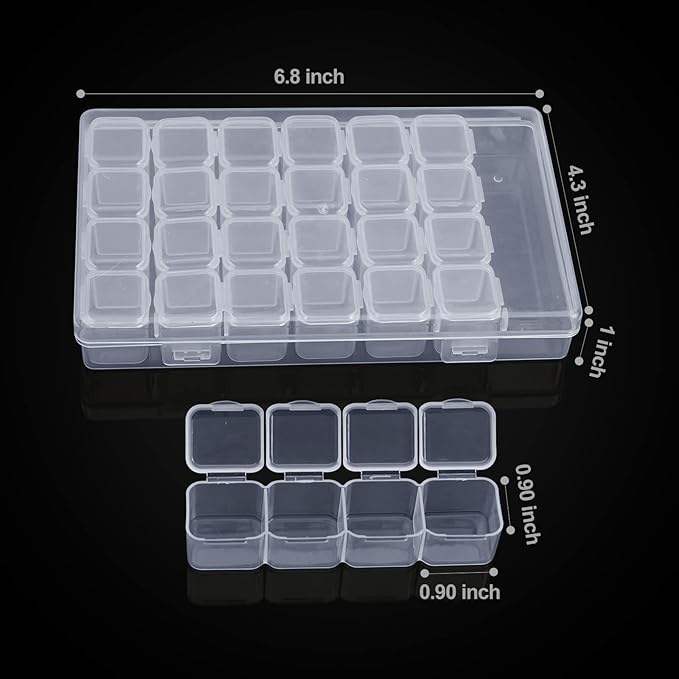 Ecurfu Diamond Painting Bead Storage Containers, 28 Girds 2 Pack, Diamond Art Organizer Box, Embroidery Storage with Label Stickers