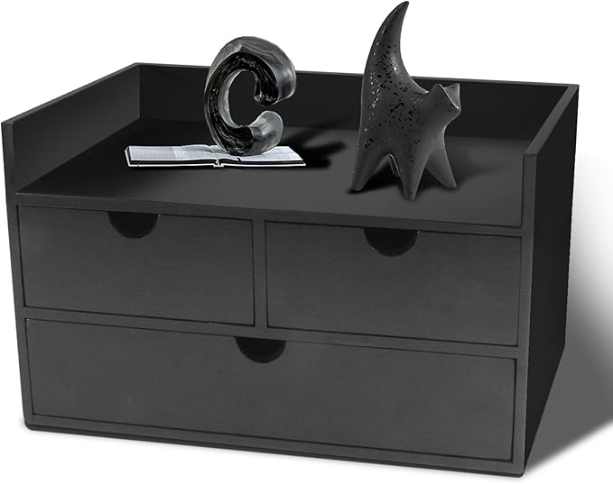 Desk Organizer with Drawers Countertop Drawer Organizer Drawers for Desk Top Home Office Workspace Bathroom Toiletries Supplies (black with shelf)