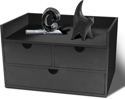 Desk Organizer with Drawers Countertop Drawer Organizer Drawers for Desk Top Home Office Workspace Bathroom Toiletries Supplies (black with shelf)