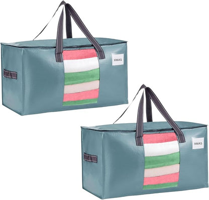 VENO 2 Pack Moving Bags, Christmas Storage Bins, Moving Boxes Alternative, Comforter and Blanket Storage Bags, College Dorm Packing Supplies, Foldable Heavy-Duty Tote (Shiny Light Blue, 2 Pack)