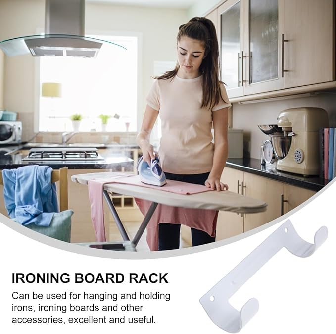 DOITOOL Ironing Board Rack Wall Mount with Dual Hooks Space Saving Iron Board Holder for Laundry Room Organization Compact 6.10X1.77X1.18 Inch
