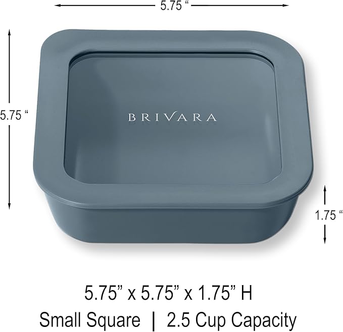 Ceramic Coated Glass Food Storage Container | No PTFE, PFOA, PFAS, and BPA | Reusable Non Toxic Meal Prep Container with Glass Lid | Easy To Store | 2.5 Cup Square [Dusk]