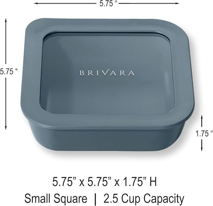 Ceramic Coated Glass Food Storage Container | No PTFE, PFOA, PFAS, and BPA | Reusable Non Toxic Meal Prep Container with Glass Lid | Easy To Store | 2.5 Cup Square [Dusk]