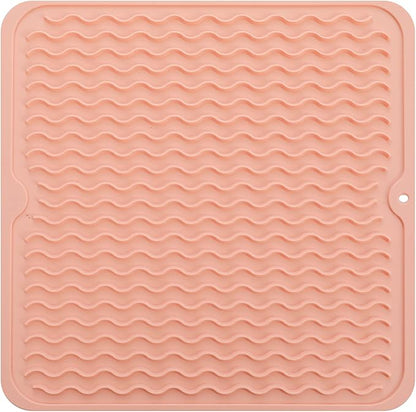 Silicone Dish Drying Mat for Multiple Usage,Easy clean,Eco-friendly,Heat-resistant Silicone Mat for Kitchen Counter or Sink,Refrigerator or Drawer liner Pink M 12 inches x 12 inches