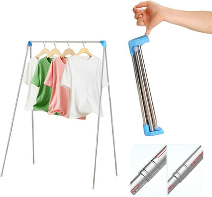 Lmaray Portable Travel Garment Rack, Upgraded Easy Folding Mini Drying Clothes Rack, Retractable Drying Rack for Laundry, Travel, Camping, Hotel, Dance + 4 Clothespins in Random Colors (Compact)