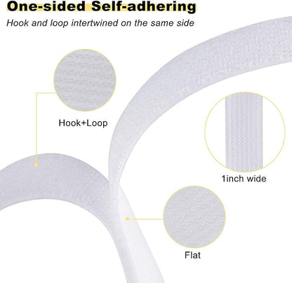 1"x32ft Hook and Loop Straps with 50 Metal Buckles, Adjustable Fastening Cable Straps, Cut-to-Length Cinch Strap, Reusable Nylon Securing Cord Ties for Organizer or Storage, 1 inch Wide, White