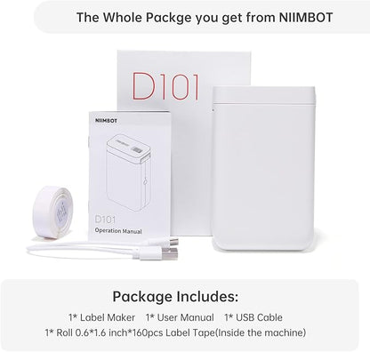 NIIMBOT Label Maker Machine D101 Label Printer Portable Wireless Connection Multiple Templates Available for Phone Easy to Use Office Home Organization USB Rechargeable
