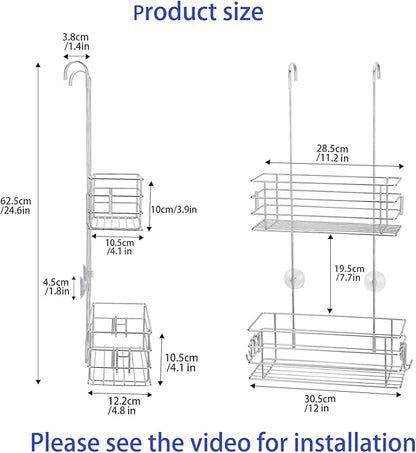Seltomer Hanging Shower Rack Shower Caddy with Rotatable Hook bar Over the Door and Can be Hung on the Faucet or Claw Foot, 304 Stainless Steel Rust Proof and Durable (Double-Layer)