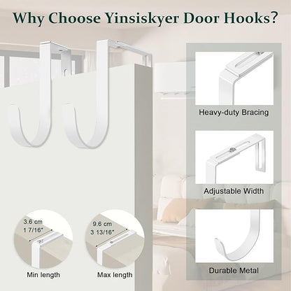 Yinsiskyer Adjustable Over The Door Hooks, Premium Metal Hooks for Hanging, Heavy Duty Door Coat Hangers and Towel Door Hangers, Cubicle Hook fits 1 3/8" to 3 1/2" Longer Panels for Wreath,White,5 Pcs
