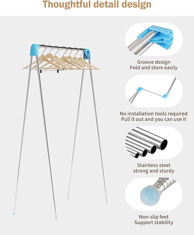 Travel Garment Rack ,Portable and Foldable，Folding Clothes Rack for Dance,Travel,Camping, Drying,RV, Indoor,Outdoor. A Collapsible Mini Clothing Rack.