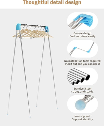 Travel Garment Rack ,Portable and Foldable，Folding Clothes Rack for Dance,Travel,Camping, Drying,RV, Indoor,Outdoor. A Collapsible Mini Clothing Rack.