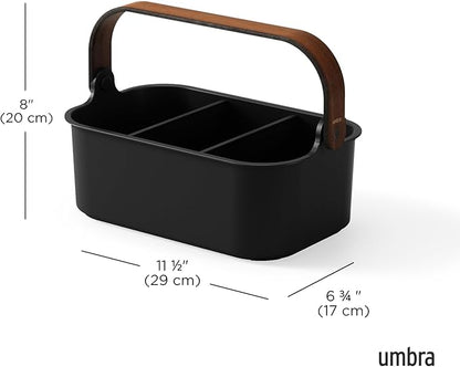 Umbra Bellwood Multipurpose Caddy Organizer with Handle, Desk, Makeup, Dorm Caddy, Kitchen Cabinet Organizer, Black/Walnut (Pack of 2)