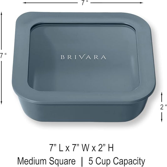 Ceramic Coated Glass Food Storage Container | No PTFE, PFOA, PFAS, and BPA | Reusable Non Toxic Meal Prep Container with Glass Lid | Easy To Store | 5 Cup Square [Dusk]