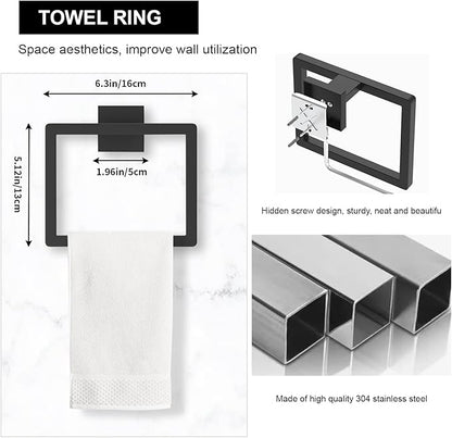 5-Pieces Matte Black Bathroom Accessories Set, 23.6 Inch Bath Towel Bar Set, SUS 304 Stainless Steel Bathroom Hardware Set, Towel Racks for Bathroom Wall Mounted.