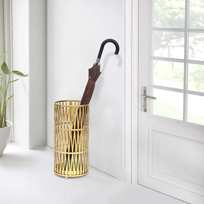 Joveco Umbrella Racks- Gold Metal Round Umbrella Stand Holder with Drip Tray for Home Entryway- Free Standing Holders for Canes Walking sticks and Hiking Poles (Gold Chevron)
