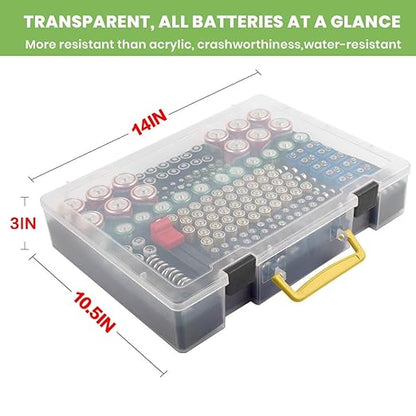 Battery Organizer Storage Holder- Batteries Case Containers Box with Tester Checker BT-168. Garage Organization Holds 225 Batteries AA AAA C D Cell 9V 3V Lithium LR44 CR2 CR1632 CR2032 (Grey)