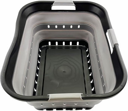 SAMMART 42L (11 gallon) Collapsible Plastic Laundry Basket - Foldable Pop Up Storage Container/Organizer - Portable Basket - Space Saving Hamper (Black/Alloy Grey (Set of 2))