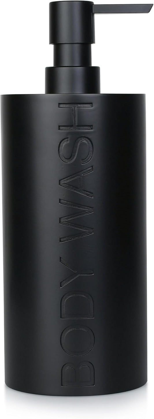 Indecor Home Matte Black Body Wash Dispenser Luxurious Refillable Pump Bottle with Embossed Text, Durable Construction for Bathroom and Shower