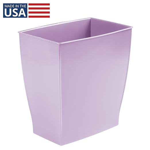 iDesign Small Plastic Bathroom Trash Can, Slim Rectangle Garbage Bin for Bedroom, Office, Dorm, Purple