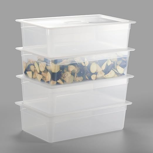 CURTA 4-Pack Full Size 6" Deep Food Pan with Handled Lid – NSF Commercial-Grade Translucent Polypropylene, Stackable Freezer-safe Storage for Restaurants, Catering & Buffets