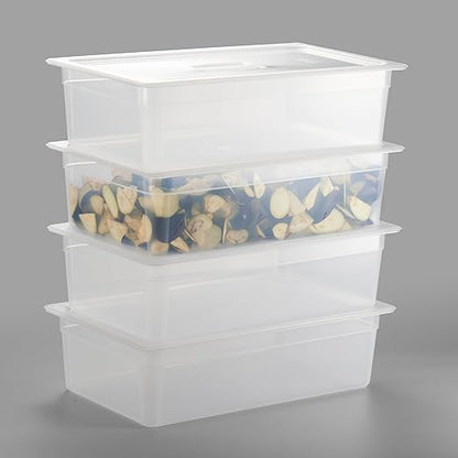 CURTA 4-Pack Full Size 6" Deep Food Pan with Handled Lid – NSF Commercial-Grade Translucent Polypropylene, Stackable Freezer-safe Storage for Restaurants, Catering & Buffets
