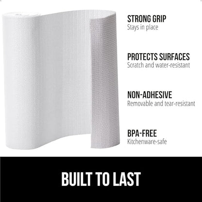 GORILLA GRIP DripGuard Shelf Liner, Non Adhesive Drawer and Kitchen Cabinet Protector, Slip Resistant BPA Free Smooth Surface Plastic Liners for Cabinets, Bathrooms, Closets, 17.5x240 Inch, White
