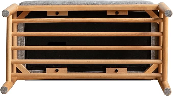 23.62" Solid Wood Entryway Shoe Rack Bench with Cushion, Mid-Century Modern Shoe Storage Bench for Hallway, No Assembly Shoe Organizer for Living Room, Bedroom, Mudroom,Front Door (Gray)