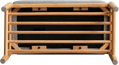 23.62" Solid Wood Entryway Shoe Rack Bench with Cushion, Mid-Century Modern Shoe Storage Bench for Hallway, No Assembly Shoe Organizer for Living Room, Bedroom, Mudroom,Front Door (Gray)