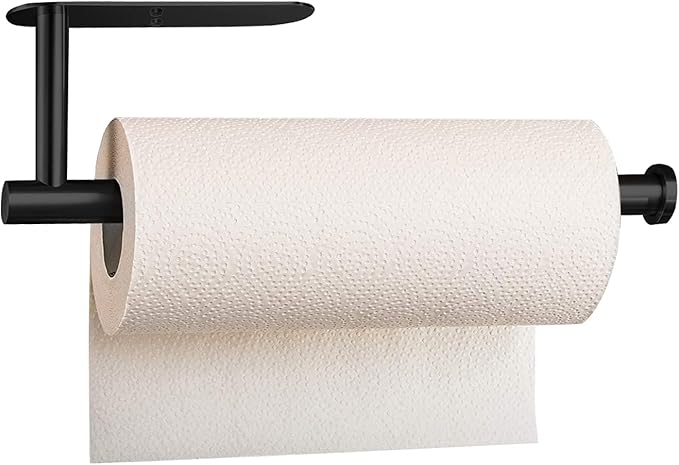 Paper Towel Holder Under Cabinet-Matt Black Self Adhesive Paper Towel Holder for Bathroom Countertop Organizer Horizontal or Vertical Wall Mounted for Kitchen Accessories