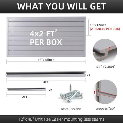 Slatwall Panel Garage Slat Wall Storage Systems, PVC Slat Wall Paneling Garage Tool Organizer Wall Mount, Grey 4’x2’ Slatwall Panels Garage Wall Organizer, Garage Storage & Organization Products