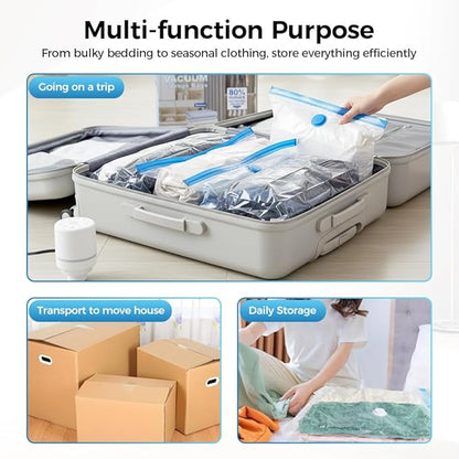 10 Pack Vacuum Storage Bags, Cordless Travel Vacuum Storage Compression Bag with Electric Pump, Space Saver Bags Vacuum Seal Bags for Clothes Bedding Luggage Suitcase Home Organization Moving