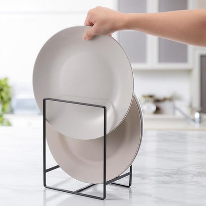 Kifmurase 4 Pieces Plate Organizer for Kitchen Cabinet, Metal Dish Organizers Upright Dish Racks Plate and Bowl Storage Organizer for Pots Pans Cutting Boards (Black, 2 Sizes)