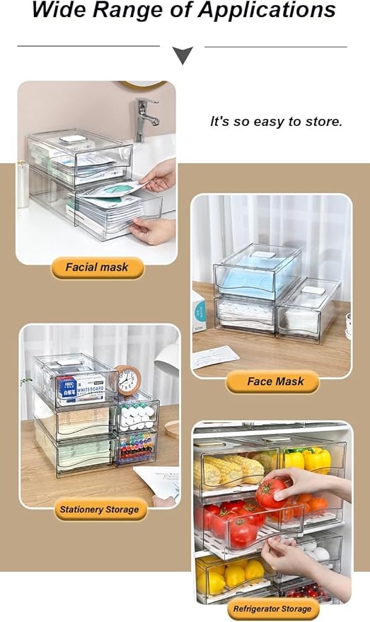 Femoliyes Refrigerator Organizers and Storage Drawer, Stackable Fruit Storage Containers for Fridge, Reusable Fridge Organizer fit for Kitchen Refrigerator and Restaurant Freezer (2 Drawers, Large)