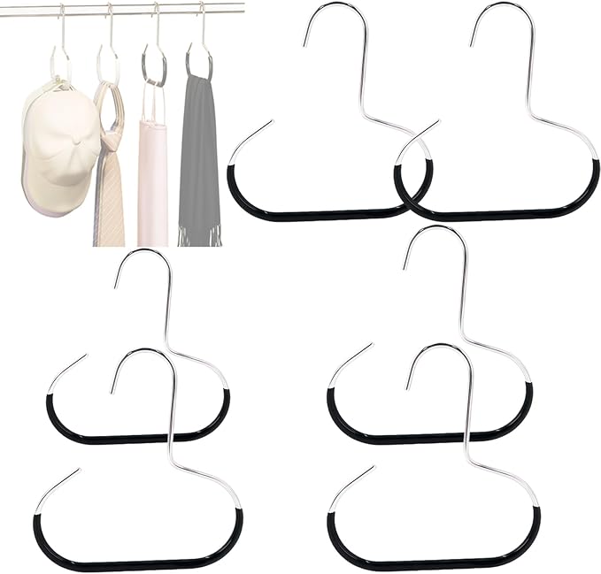 Durable Steel Hangers Maximize Closet Space with Versatile Storage, Hat Organizer Durable Stainless Steel, Durable Steels Hangers for Caps, Ties, Scarves, Clothes (Black,6 pcs)