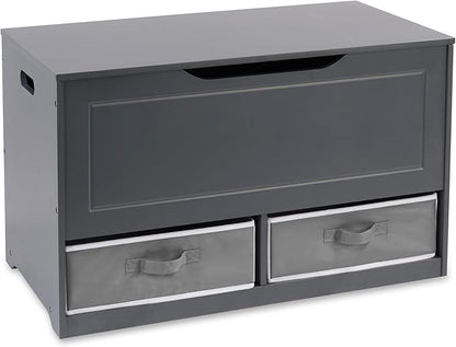 Badger Basket Toy Box and Storage Bench - Chest and Seat Combo with 2 Reversible Baskets, Safety Hinge Lid - Kids Toy Organizer for Playroom or Bedroom - Charcoal