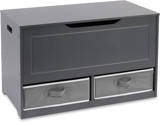 Badger Basket Toy Box and Storage Bench - Chest and Seat Combo with 2 Reversible Baskets, Safety Hinge Lid - Kids Toy Organizer for Playroom or Bedroom - Charcoal