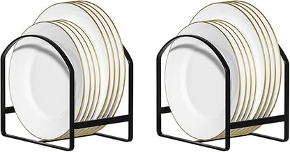 LINFIDITE 2 Pack Kitchen Plate Holder Organizer for Cabinet Space Saver Dinner Dish Plate Storage Rack Upright Dish Drying Racks Metal Dish Racks Stand for Cupboard and Countertop Large Black