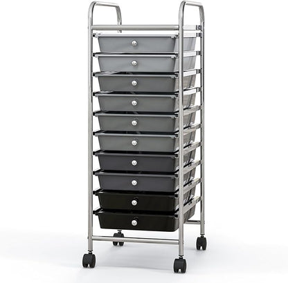 Giantex 10-Drawer Storage Cart w/Universal Wheel, Rolling Cart w/Handle, Home Organizer Storage Unit w/Removable Drawers, Trolley Utility Cart for Kitchen Makeup Living Room Office Play Room